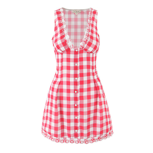 Tailored retro deep V-neck printed plaid dress for women