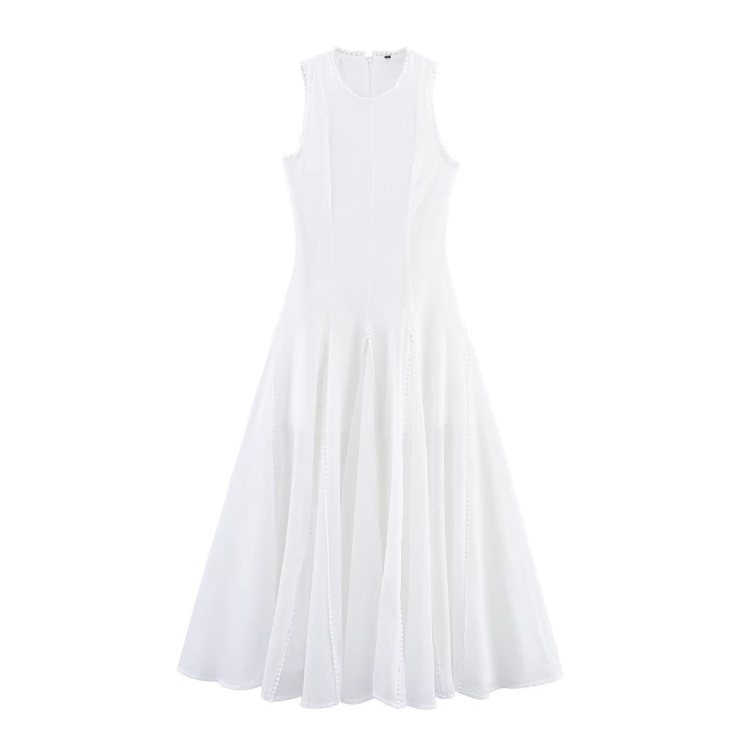 Round neck sleeveless ruffle side length dress for women