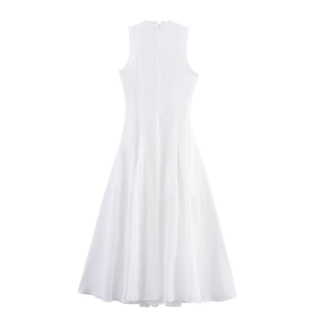 Round neck sleeveless ruffle side length dress for women