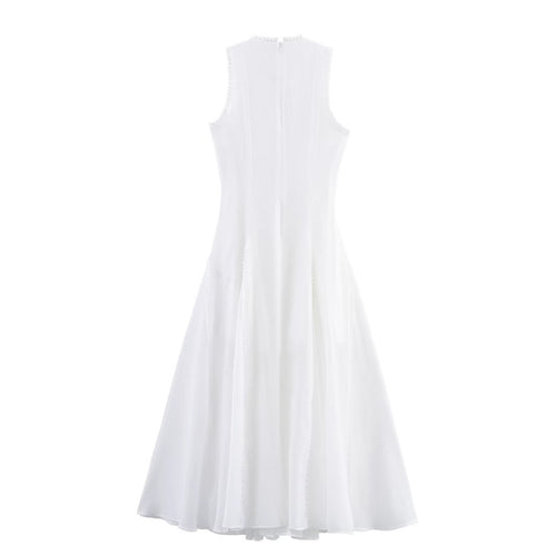 Round neck sleeveless ruffle side length dress for women